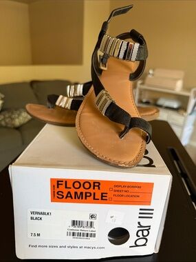 Bar III Black Ankle-Strap Sandals with Silver Bead Accents